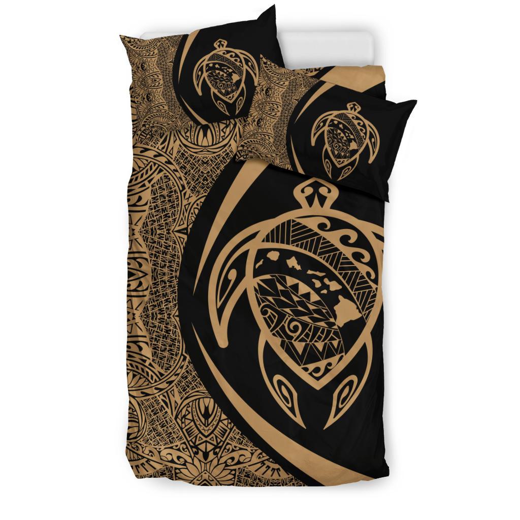 Hawaiian Map Turtle Polynesian Bedding Set - Gold - Circle Style - Polynesian Pride