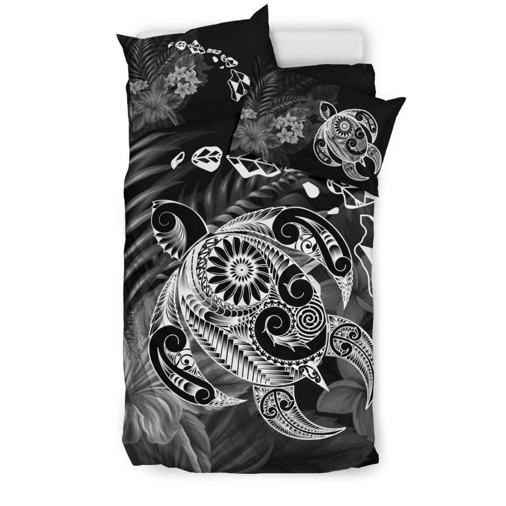 Hawaiian Map Turtle Tattoo Hibiscus Plumeria Polynesian Bedding Set - White - Polynesian Pride