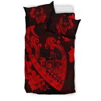 Hawaiian Fish Hook Hibiscus Banzai Surfing Polynesian Bedding Set Red - Polynesian Pride