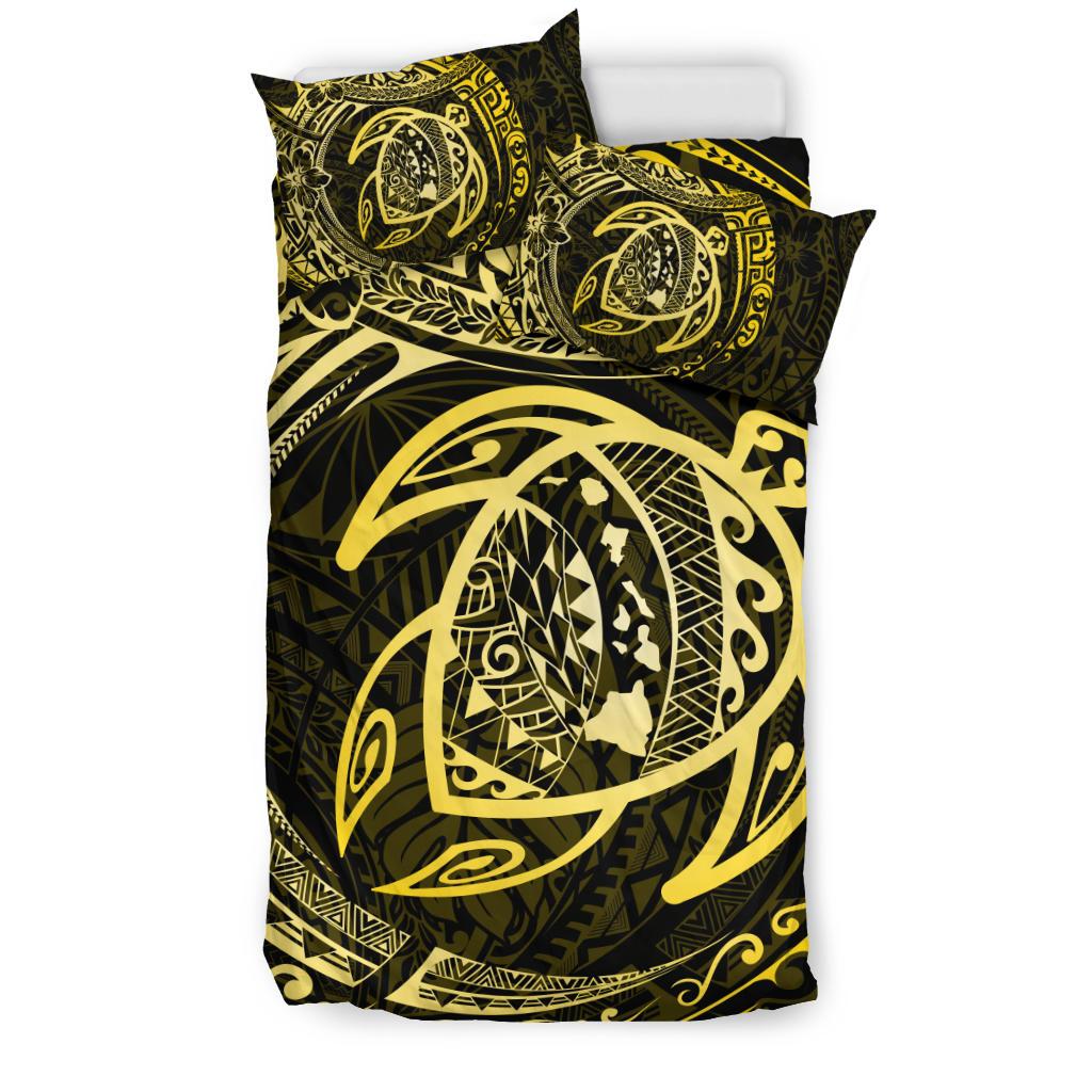 Hawaiian Map Turtle Polynesian Bedding Set Circle Yellow - Polynesian Pride