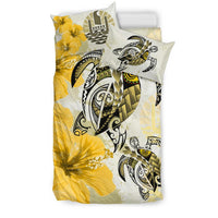 Polynesian Duvet Cover Set - Tahiti Bedding Set Polynesia Turtle Hibiscus Yellow - Polynesian Pride