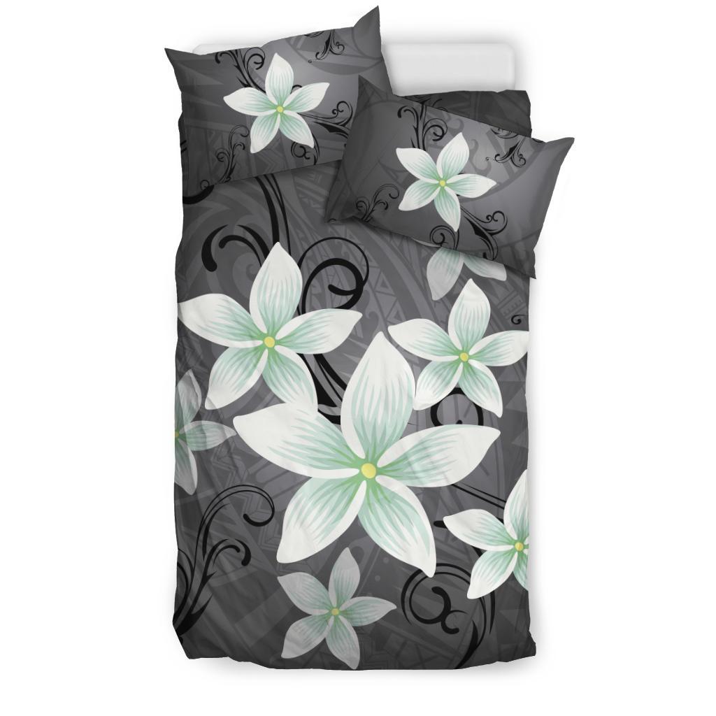 Hawaiian Plumeria Polynesian Bedding Set - Gray - Polynesian Pride