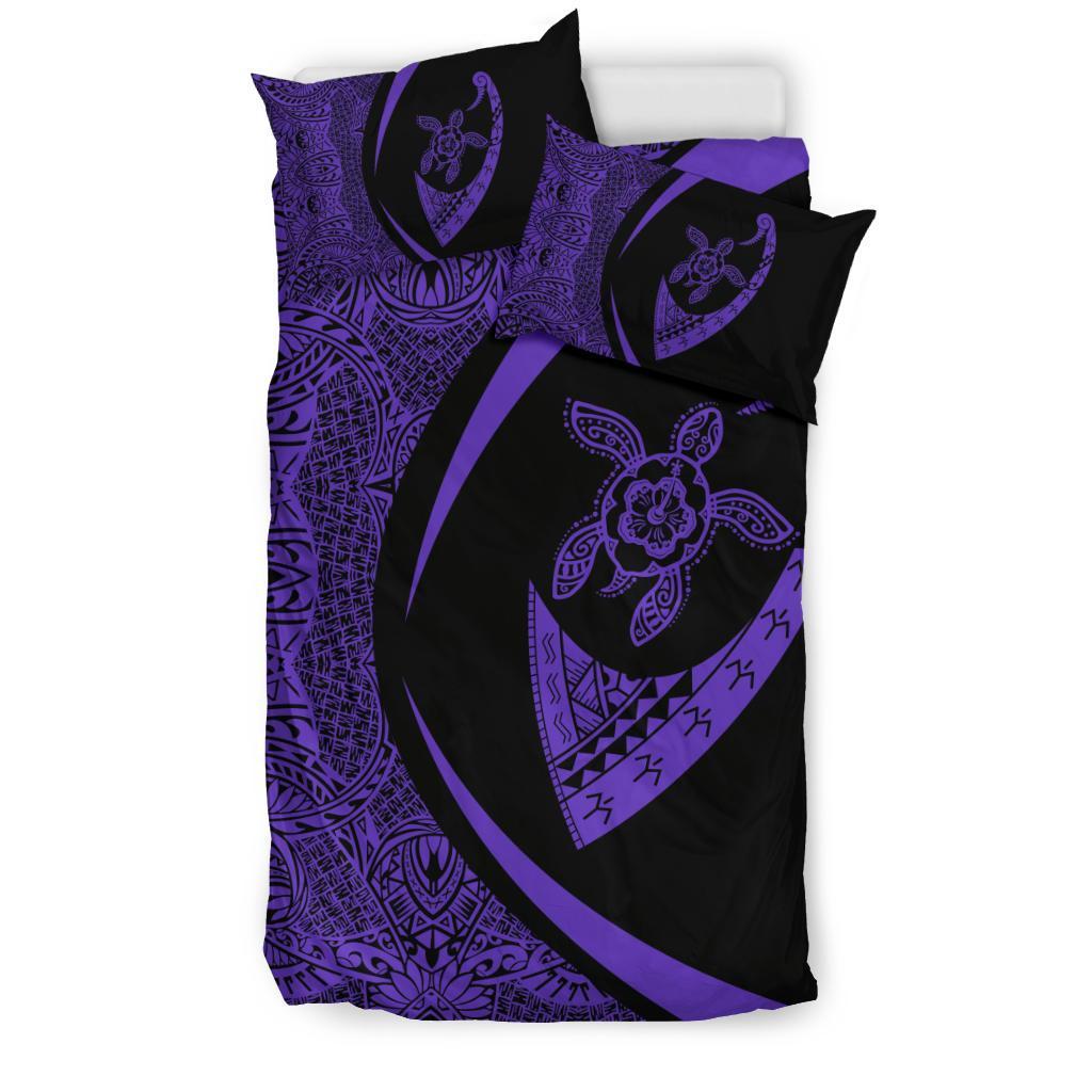 Hawaiian Turtle Fish Hook Hibiscus Polynesian Bedding Set - Circle Style Purple - Polynesian Pride