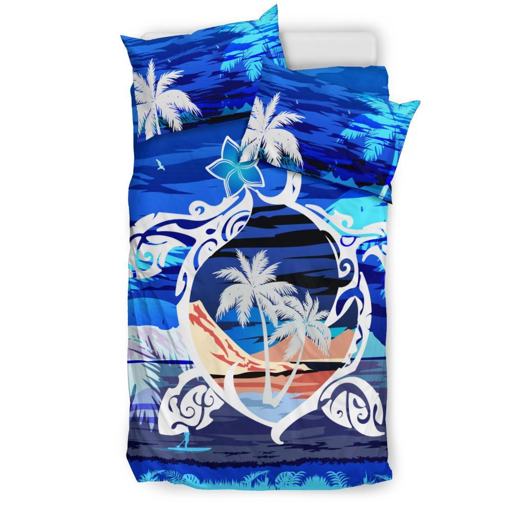 Hawaiian Turtle Plumeria Coconut Tree Polynesian Bedding Set Blue - Polynesian Pride