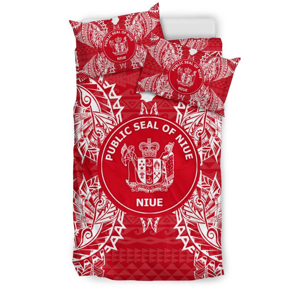 Polynesian Bedding Set - Niue Duvet Cover Set Map Red White - Polynesian Pride