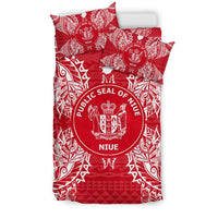 Polynesian Bedding Set - Niue Duvet Cover Set Map Red White - Polynesian Pride