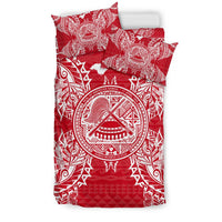 Polynesian Bedding Set - American Samoa Duvet Cover Set Map Red White - Polynesian Pride