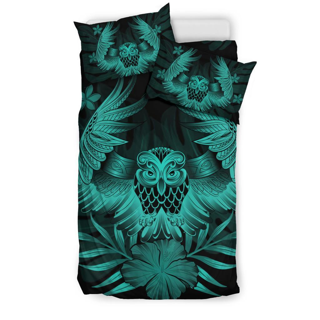 Hawaiian Owl Hibiscus Plumeria Polynesian Bedding Set - Turquoise - Polynesian Pride