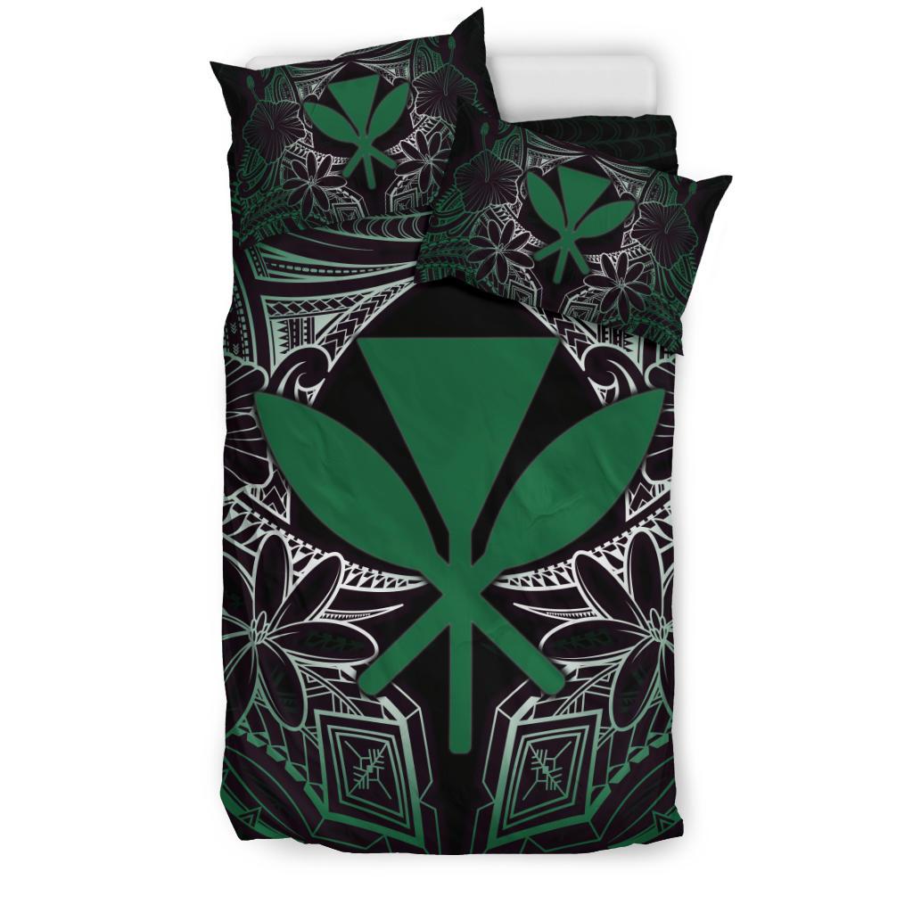 Polynesian Bedding Set - Hawaii Duvet Cover Set Green Hibiscus Coat Of Arms - Polynesian Pride