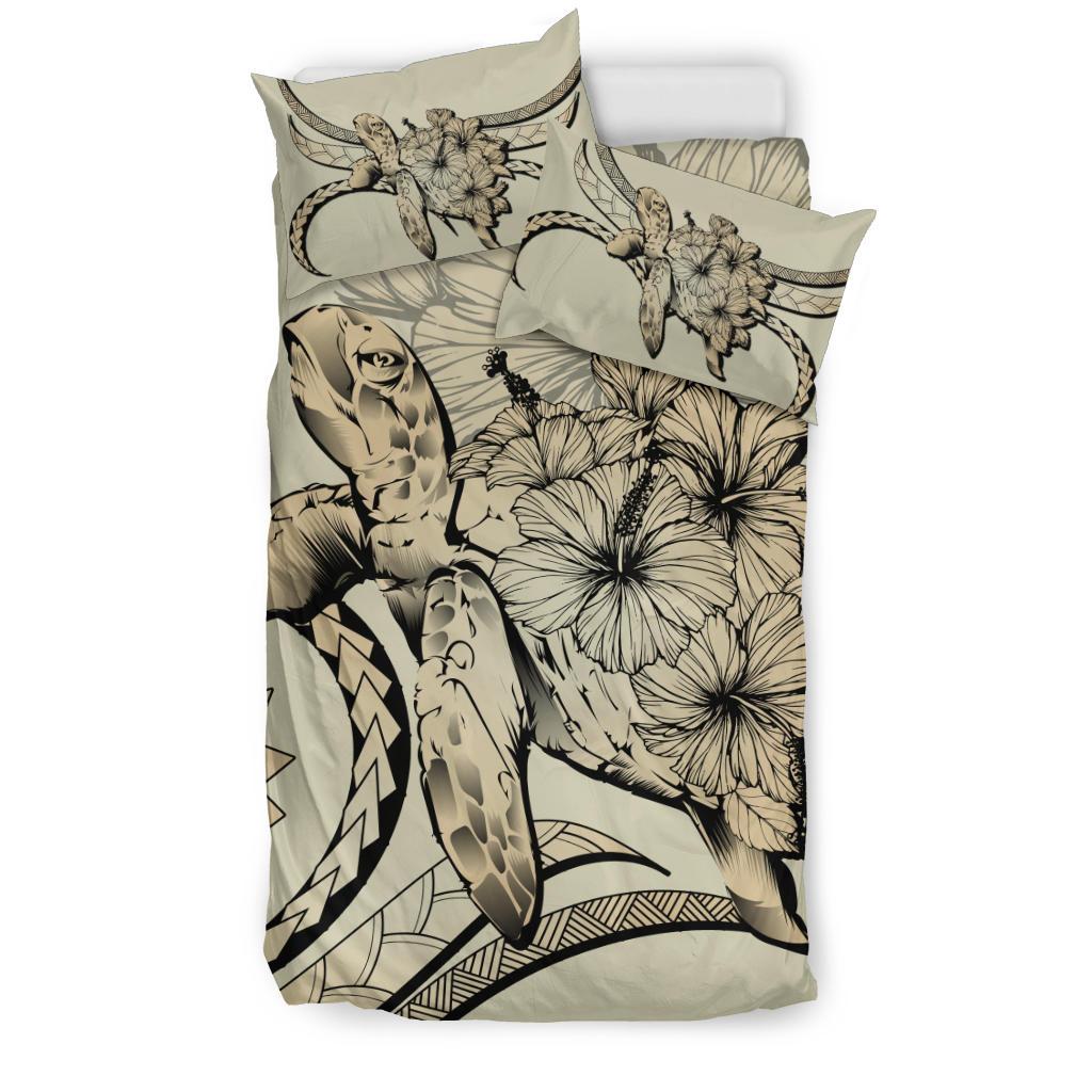 Hawaii Bedding Set - Hawaii Turtle Hibiscus Polynesian Vintage Bedding Set - Beige - Polynesian Pride
