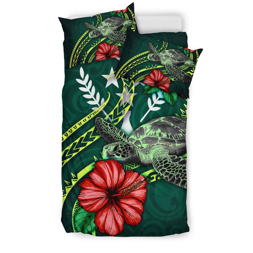 Polynesian Bedding Set - Kosrae Micronesia Duvet Cover Set Green Turtle Hibiscus - Polynesian Pride