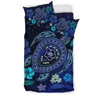 Hawaiian Bedding Set - Blue Ocean Honu And Flowers - Polynesian Pride