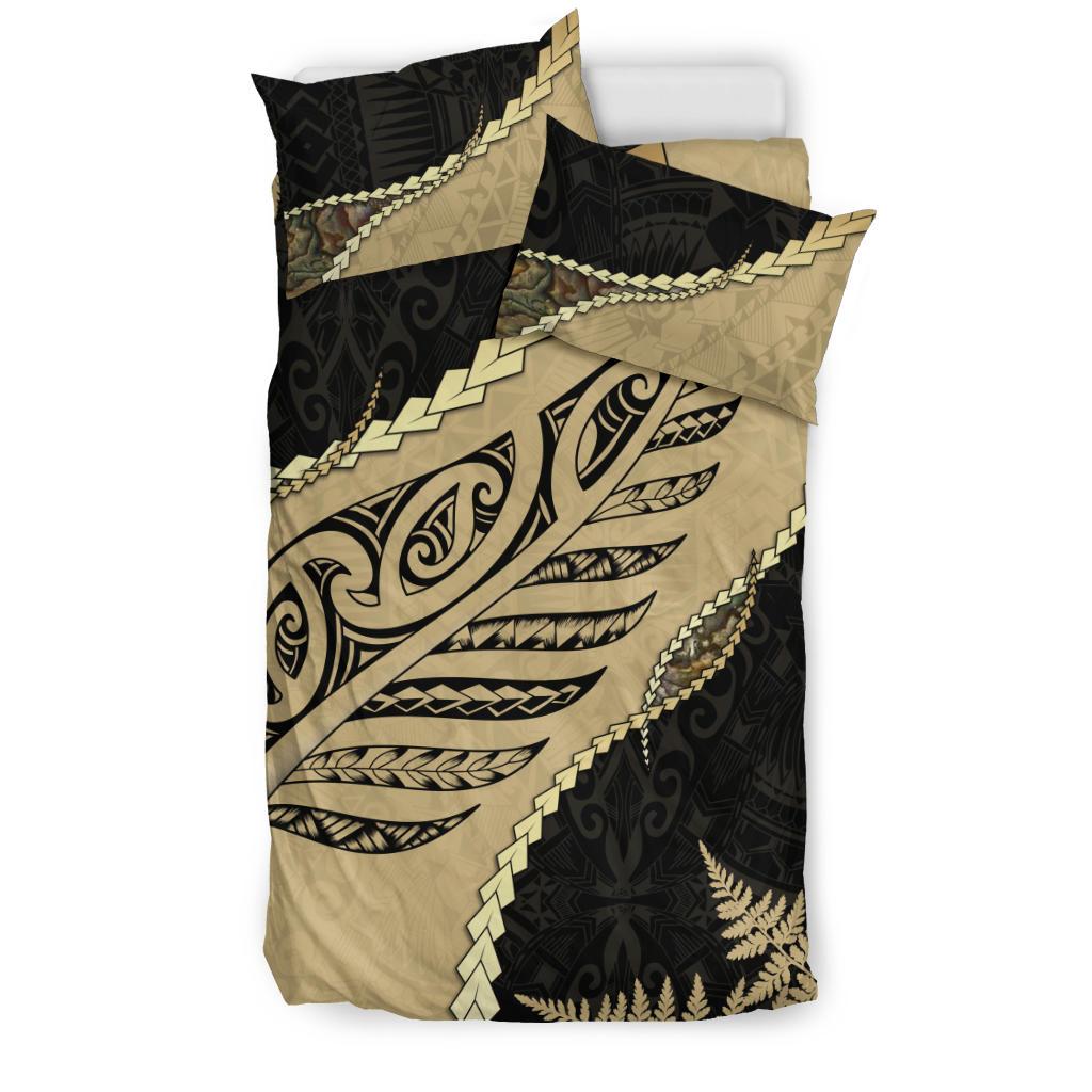 Paua Shell Maori Silver Fern Bedding Set, Golden - Polynesian Pride