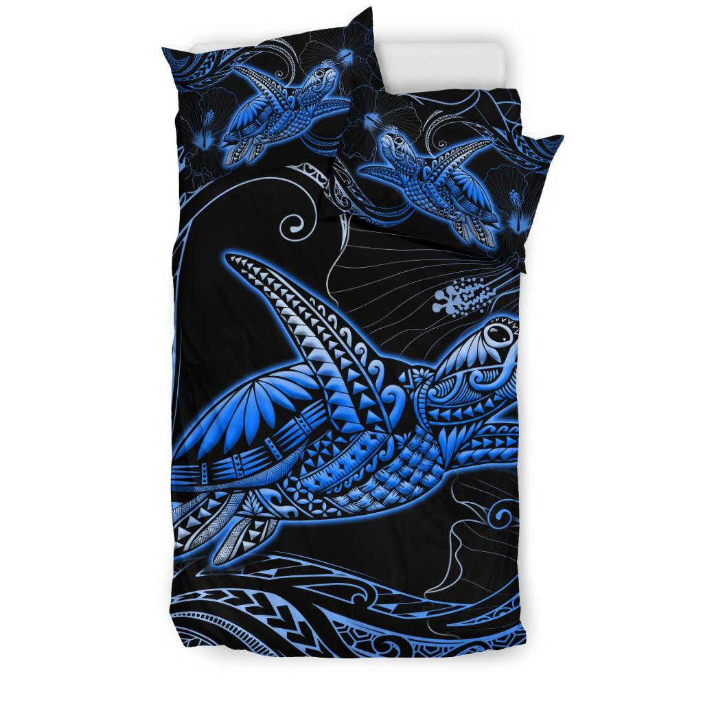 Turtle Polynesian Bedding Set Mix Hibiscus Blue - Polynesian Pride