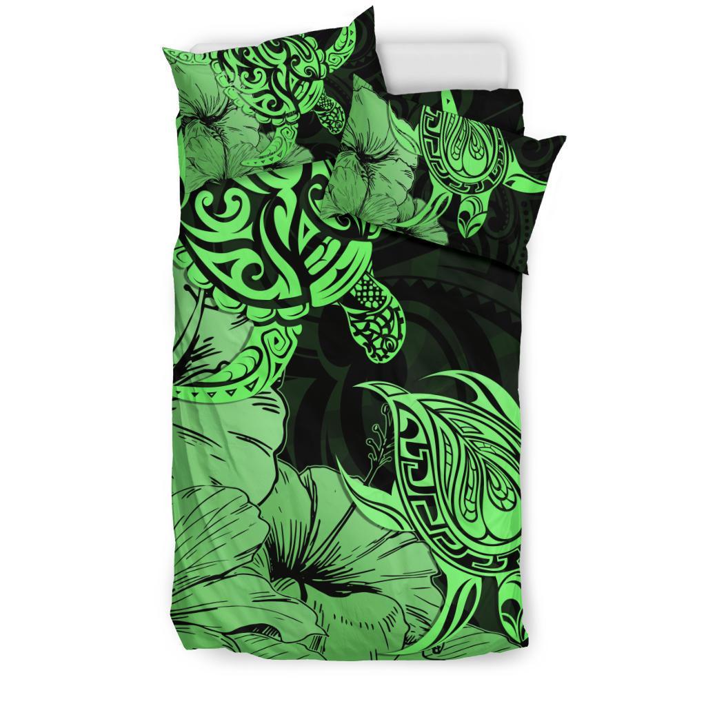 Hawaii Turtle Bedding Set Polynesian Hibiscus Art Green AH - Polynesian Pride