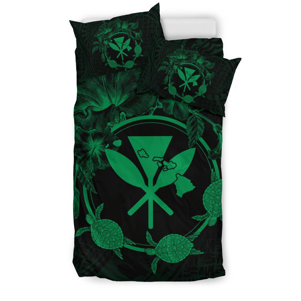 Hawaii Kanaka Turtle Hibiscus Polynesian Bedding Set - Anthea Style Green - Polynesian Pride
