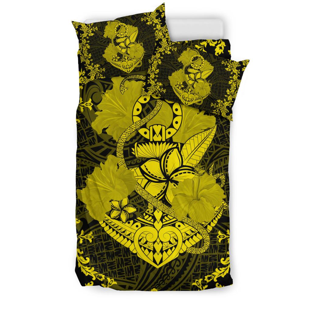 Hawaii Anchor Hibiscus Flower Vintage Bedding Set - AH - Yellow - Polynesian Pride