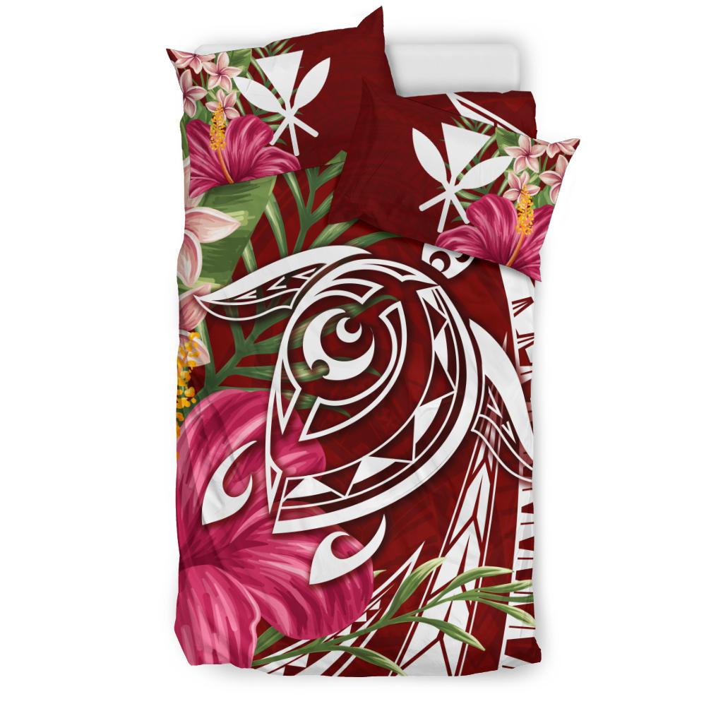 Hawaii Polynesian Turtle Tropical Hibiscus Plumeria Bedding Set - Red - Polynesian Pride
