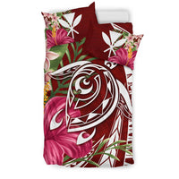 Hawaii Polynesian Turtle Tropical Hibiscus Plumeria Bedding Set - Red - Polynesian Pride