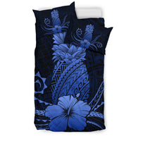 Hawaii Polynesian Pineapple Hibiscus Bedding Set - Zela Style Blue - Polynesian Pride