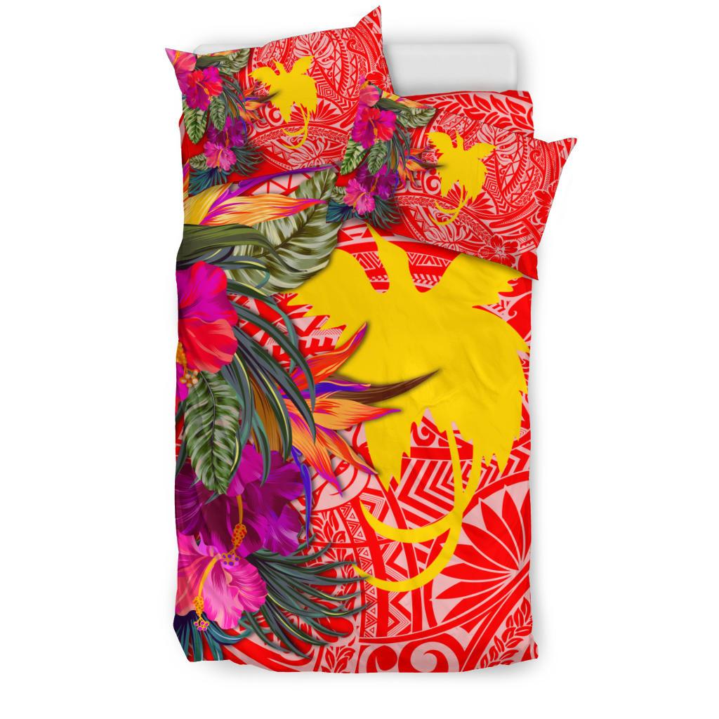 Papua New Guinea Bedding Set - Hibiscus Polynesian Pattern Red Version - Polynesian Pride