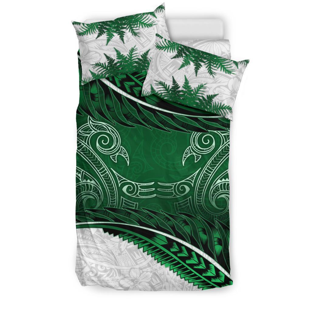 New Zealand Bedding Set Green Manaia Maori - Silver Fern Duvet Cover And Pillow Case - Polynesian Pride