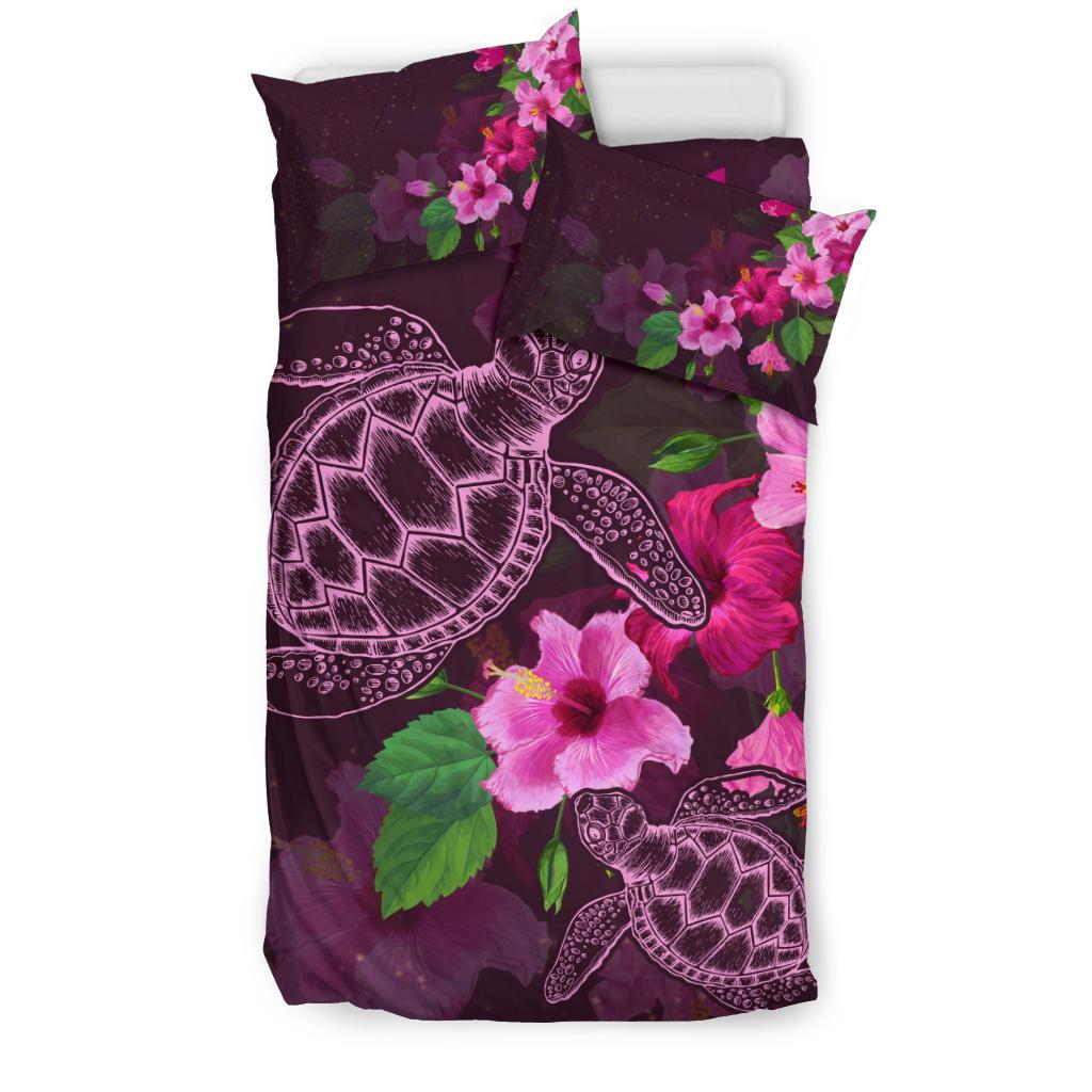 Hawaii Bedding Set - Hawaii Turtle Hibiscus Pink Simple Bedding Set - Polynesian Pride