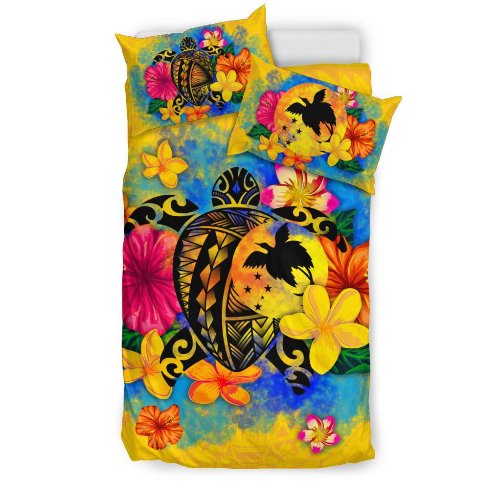 Papua New Guinea Polynesian Bedding Set - Turtle with Plumeria and Hibiscus - Polynesian Pride