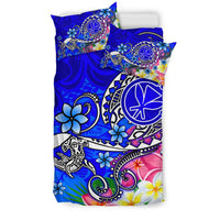 Hawaii Bedding Set - Turtle Plumeria Polynesian Tattoo Blue Color - Polynesian Pride