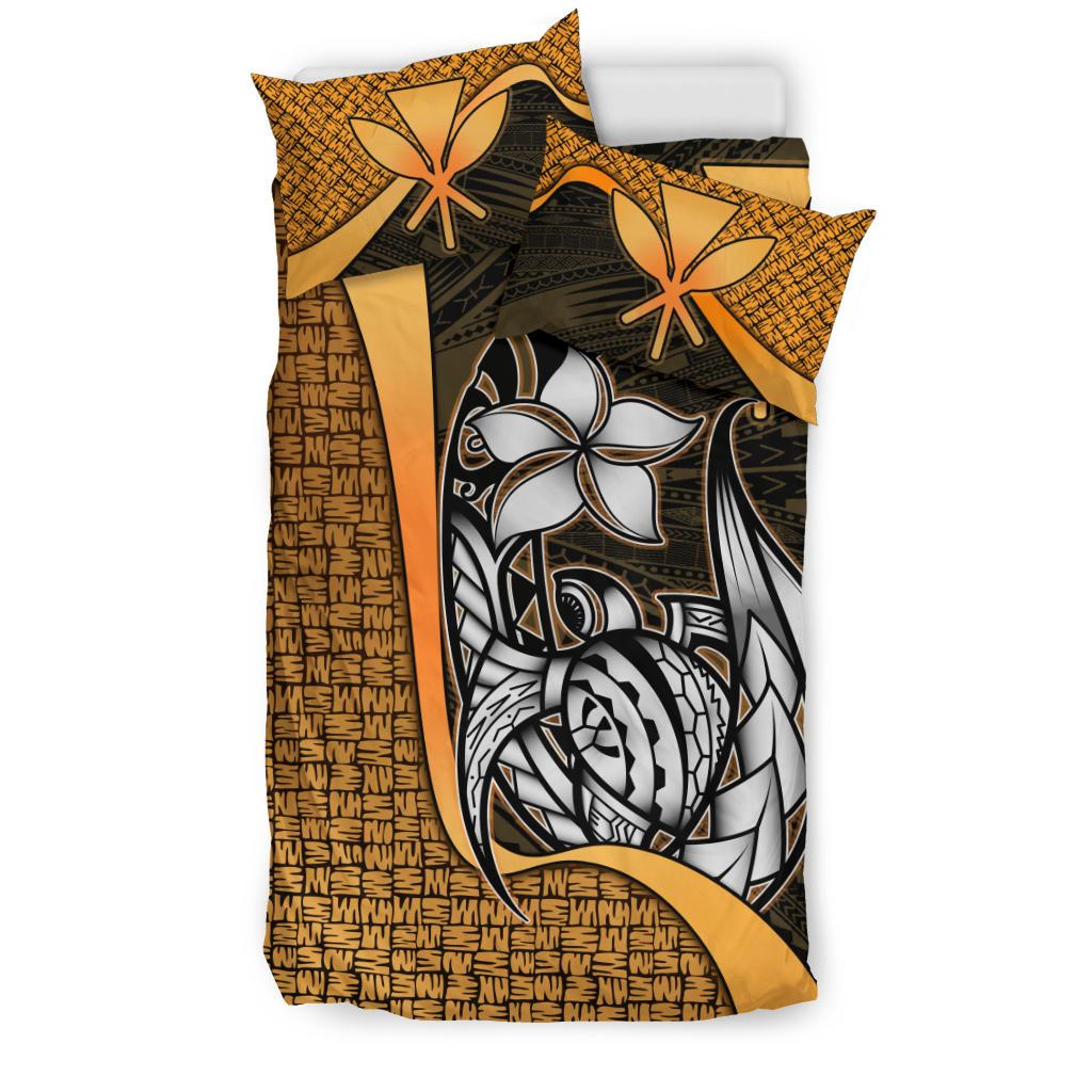 Polynesian Bedding Set - Hawaii Duvet Cover Set Gold - Turtle with Hook - Polynesian Pride