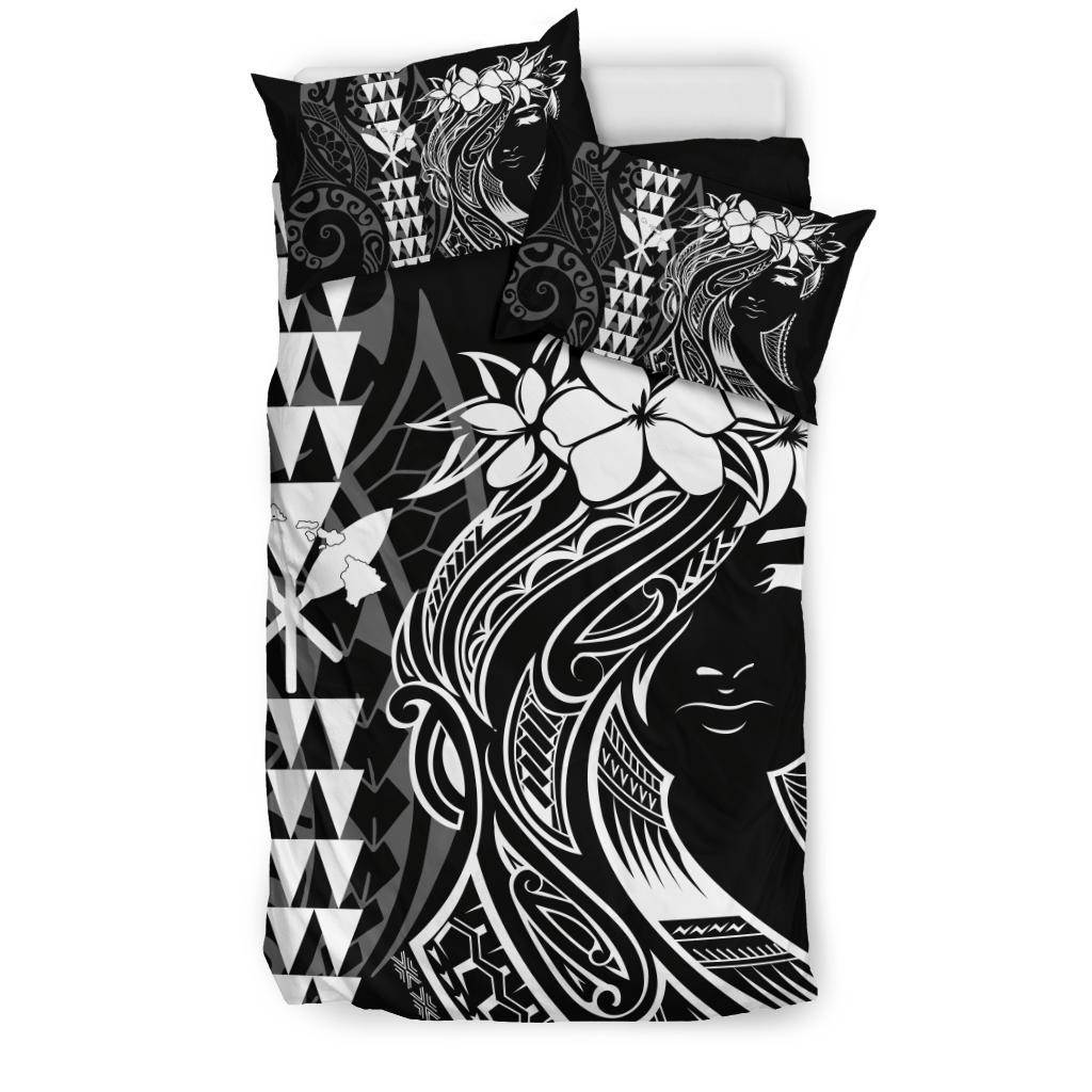 Hawaii Map Kanaka Polynesian Hula Girl Bedding Set - White - Polynesian Pride