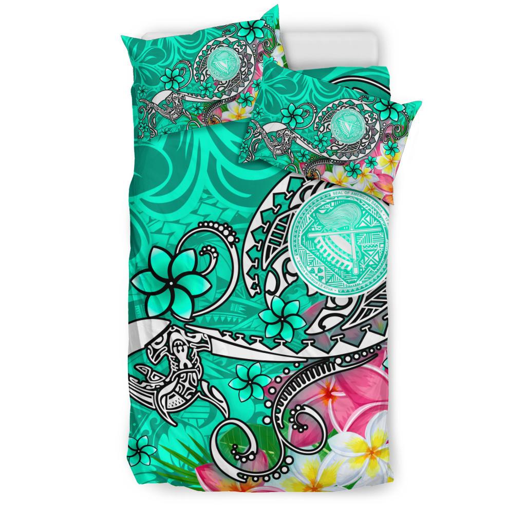 American Samoa Polynesian Bedding Set - Turtle Plumeria (Turquoise) - Polynesian Pride