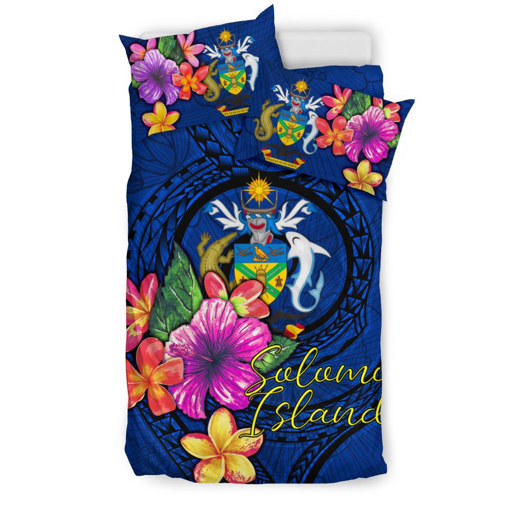 Polynesian Bedding Set - Solomon Islands Duvet Cover Set Floral With Seal Blue - Polynesian Pride