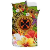 Wallis and Futuna Polynesian Bedding Set - Manta Ray Tropical Flowers (Reggae) - Polynesian Pride