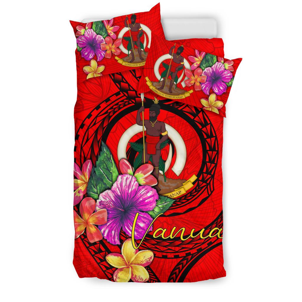 Vanuatu Polynesian Bedding Set - Floral With Seal Red - Polynesian Pride