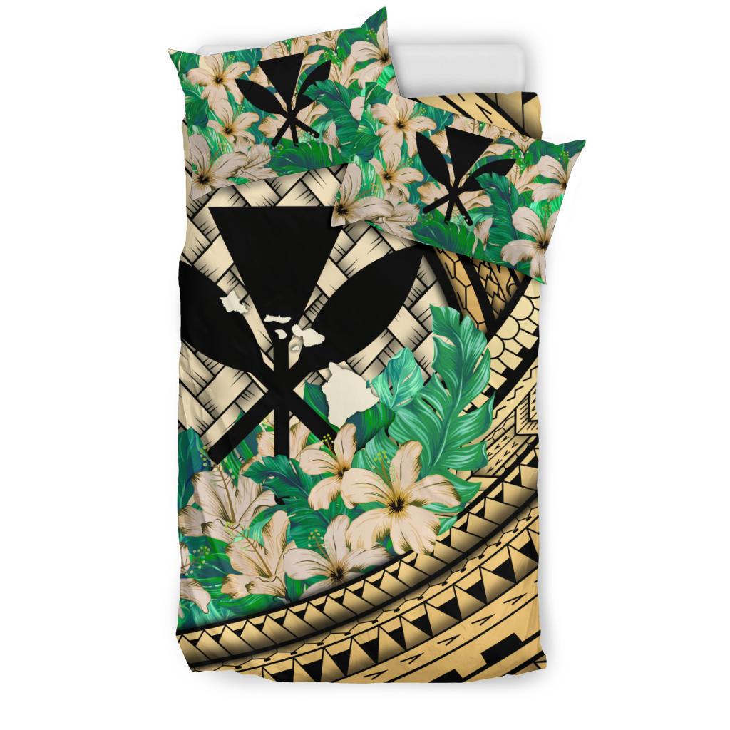 Kanaka Maoli (Hawaiian) Bedding Set - Lauhala Polynesian Hibiscus Gold - Polynesian Pride