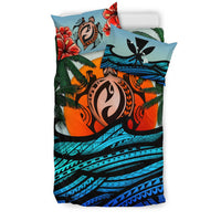 Kanaka Maoli (Hawaiian) Bedding Set - Polynesian Waves Turtle Coconut Tree And Hibiscus - Polynesian Pride