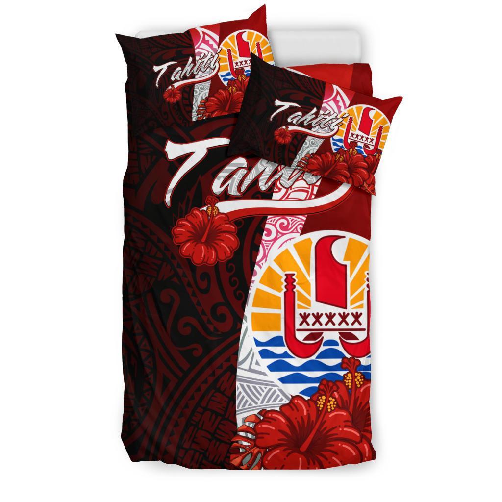 Tahiti Polynesian Bedding Set - Coat Of Arm With Hibiscus - Polynesian Pride