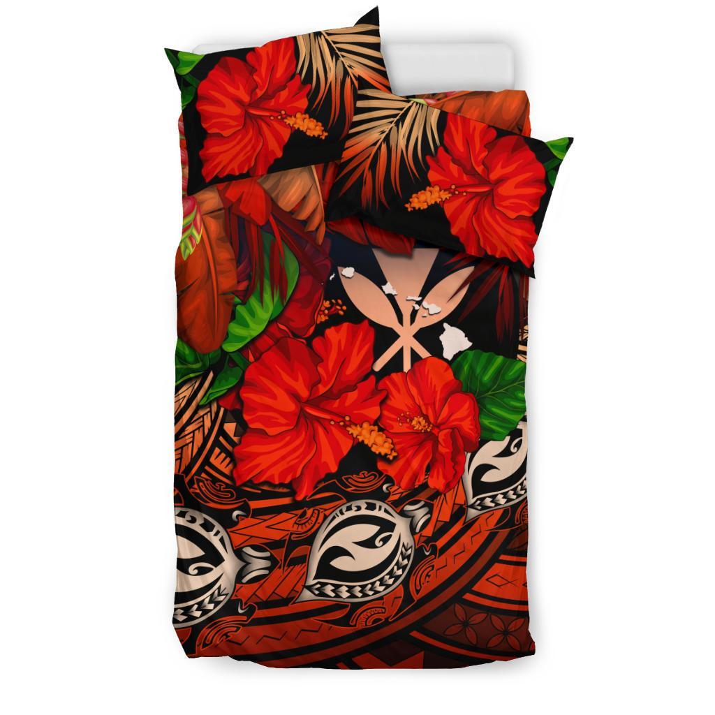 Kanaka Maoli (Hawaiian) Bedding Set - Polynesian Turtle And Hibiscus Red - Polynesian Pride