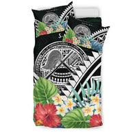 American Samoa Bedding Set - American Samoa Coat of Arms & Polynesian Tropical Flowers White - Polynesian Pride