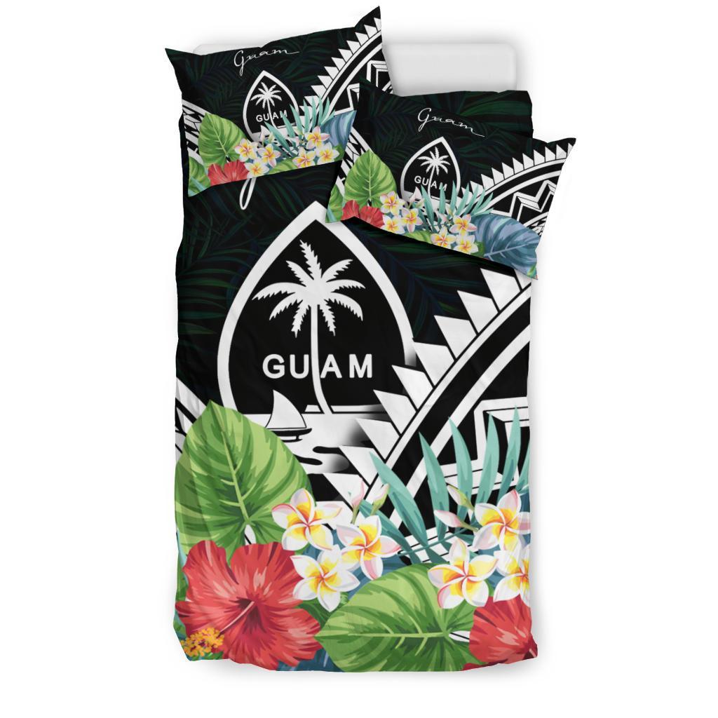 Guam Bedding Set - Guam Coat of Arms & Polynesian Tropical Flowers White - Polynesian Pride