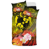 Tonga Custom Personalised Bedding Set - Humpback Whale with Tropical Flowers (Yellow) - Polynesian Pride
