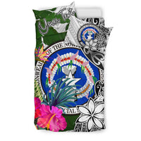 Northern Mariana Islands Custom Personalised Bedding Set White - Turtle Plumeria Banana Leaf - Polynesian Pride