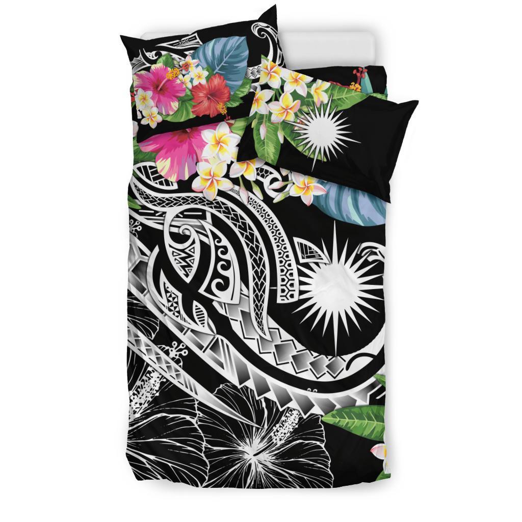 Marshall Islands Polynesian Bedding Set - Summer Plumeria (Black) - Polynesian Pride