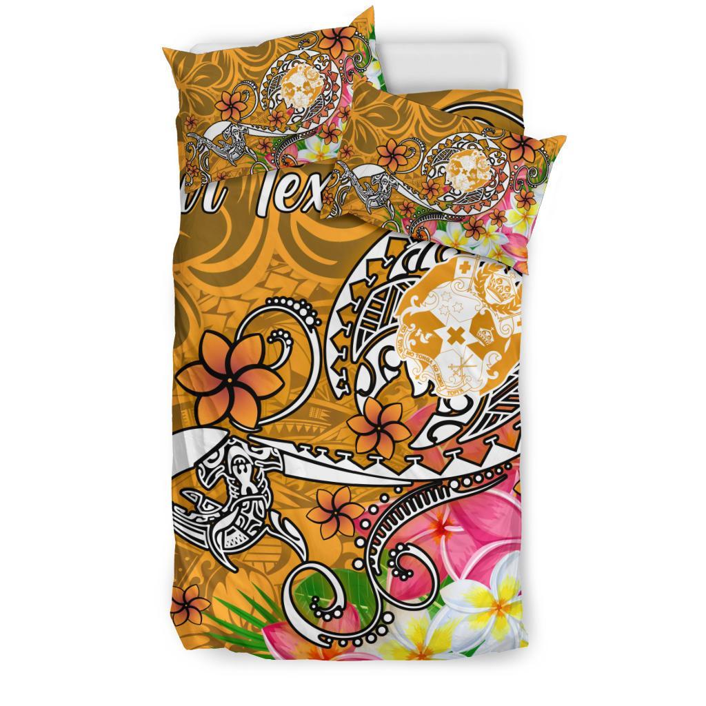 Tonga Custom Personalised Bedding Set - Turtle Plumeria (Gold) - Polynesian Pride