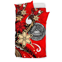 American Samoa Bedding Set - Tribal Flower With Special Turtles Red Color - Polynesian Pride