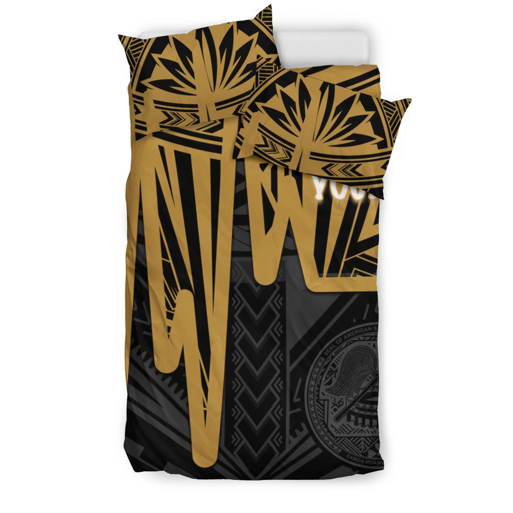 American Samoa Personalised Bedding Set - Seal With Polynesian Pattern Heartbeat Style (Gold) - Polynesian Pride