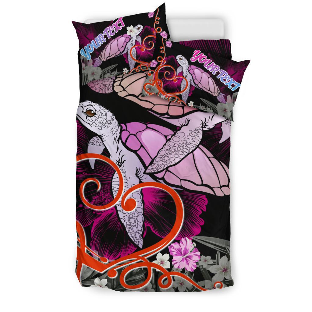 (Personalised) Hawaii Turtle Couple Valentine's Hibiscus Plumeria Bedding Set - Valentine Style - AH - Polynesian Pride