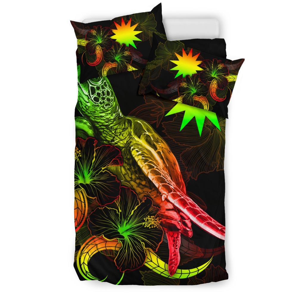 Nauru Polynesian Bedding Set - Turtle With Blooming Hibiscus Reggae - Polynesian Pride
