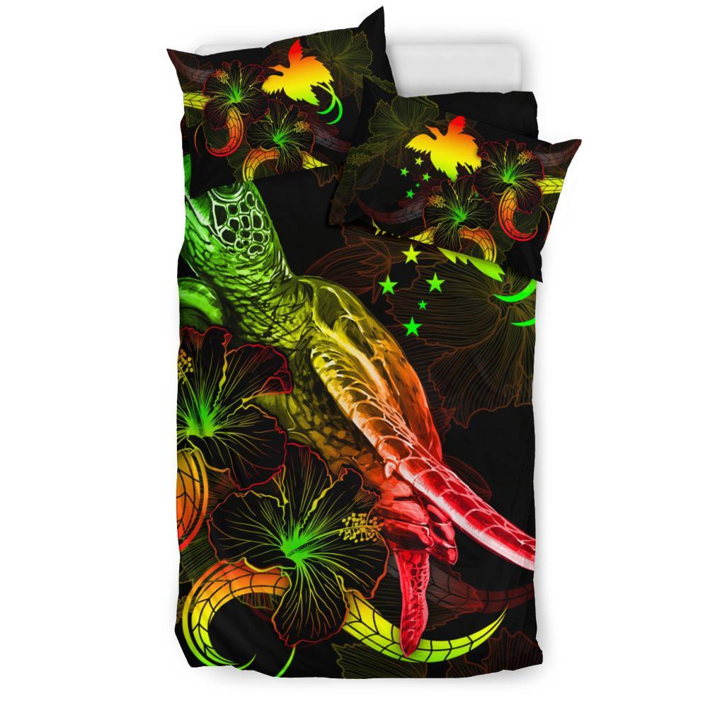 Papua New Guinea Polynesian Bedding Set - Turtle With Blooming Hibiscus Reggae - Polynesian Pride